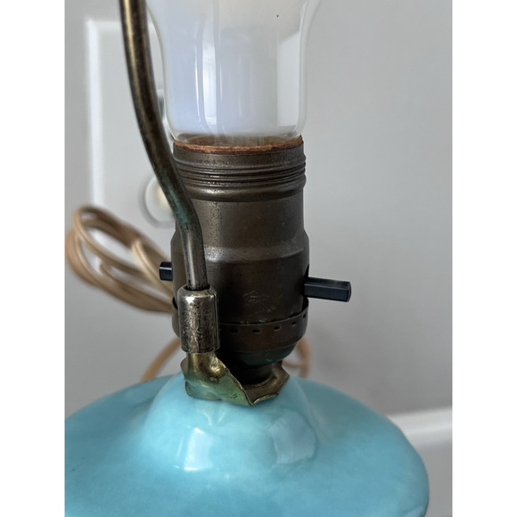 Vtg Mid Century Robins Egg Blue Ceramic Asian Ginger Jar & Brass Base Table Lamp - Picture 6 of 11